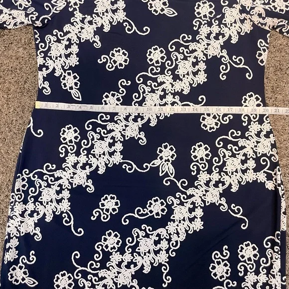 JM Studio by John Meyer Women’s Navy Blue & White 3/4 Sleeve Sheath Dress Sz 1X - Picture 6 of 9